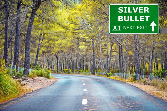 Sustainable forest, silver bullet road sign to ESG
